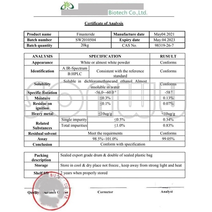 Bột finasteride nguyên chất, nguyên liệu mỹ phẩm tóc bôi kèm minoxidil, giúp ức chế DHT ngăn rụng & hói đầu