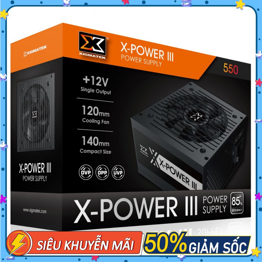 [Mã 253ELSALE hoàn 7% đơn 300K] Nguồn Máy Tính Công Suất Thực XIGMATEK X-POWER III 550 - Bảo Hành Mai Hoàng