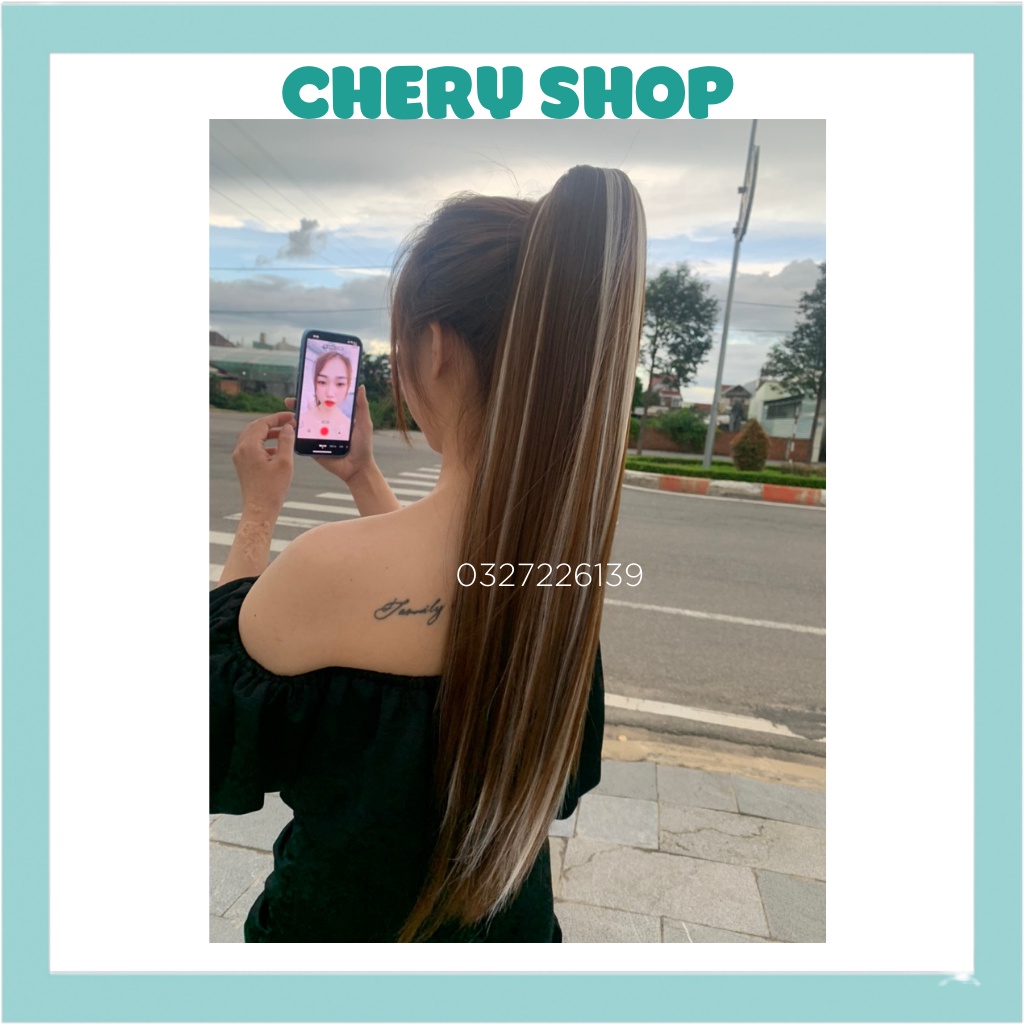 Tóc giả nữ ngoặm thẳng dài phối light bạch kim thời trang hot hit hiện nay