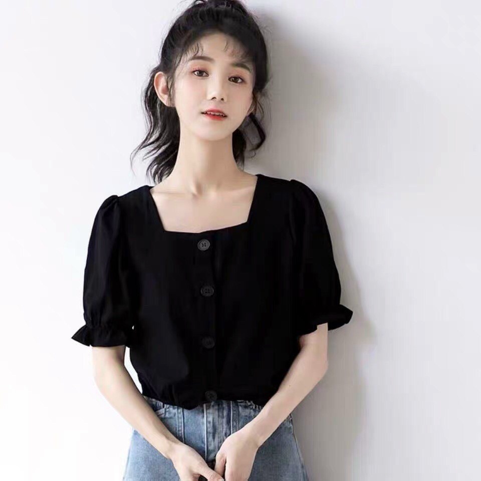 Áo croptop nữ tay phồng áo tay ngắn dễ thương