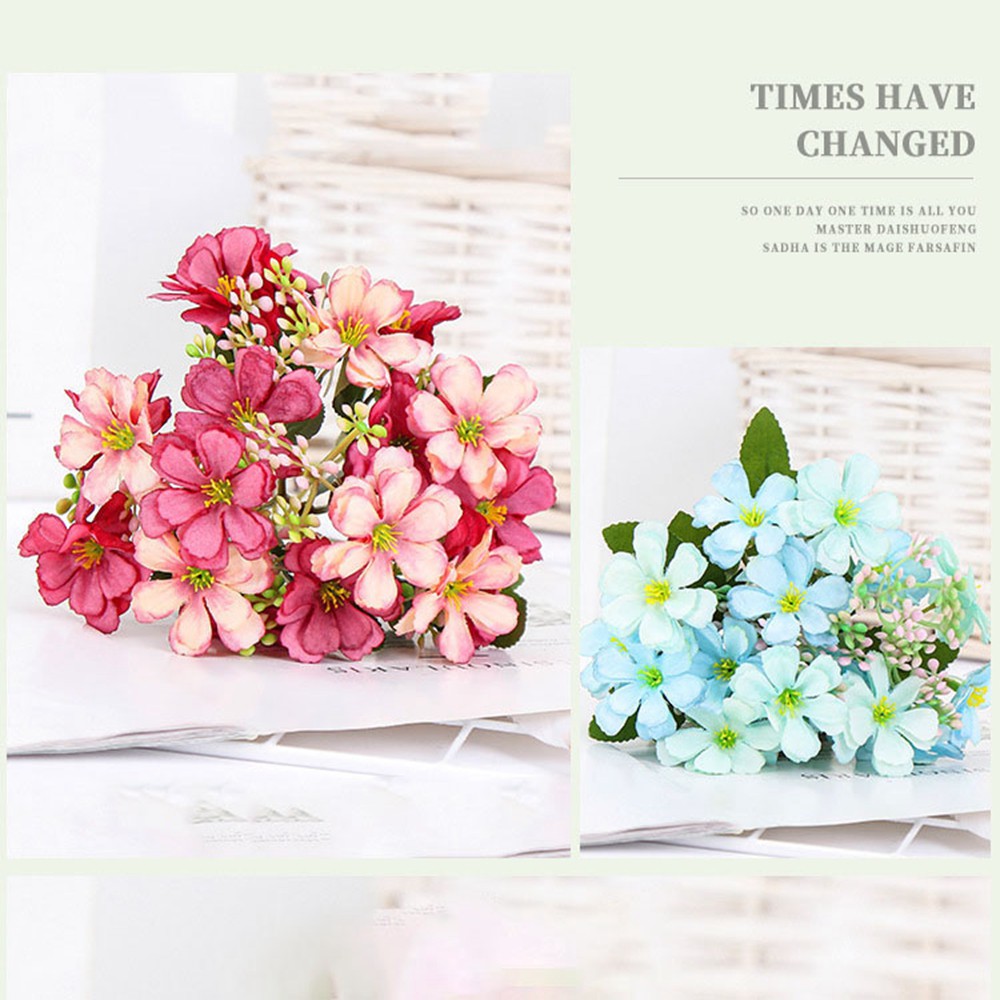 ☆YOLA☆ Cute DIY Wedding Flowers 18 Heads Cherry Blossoms Artificial Decorative Flower One Bouquet 6 Branch Table Decoration 6 Styles Home Room/Multicolor