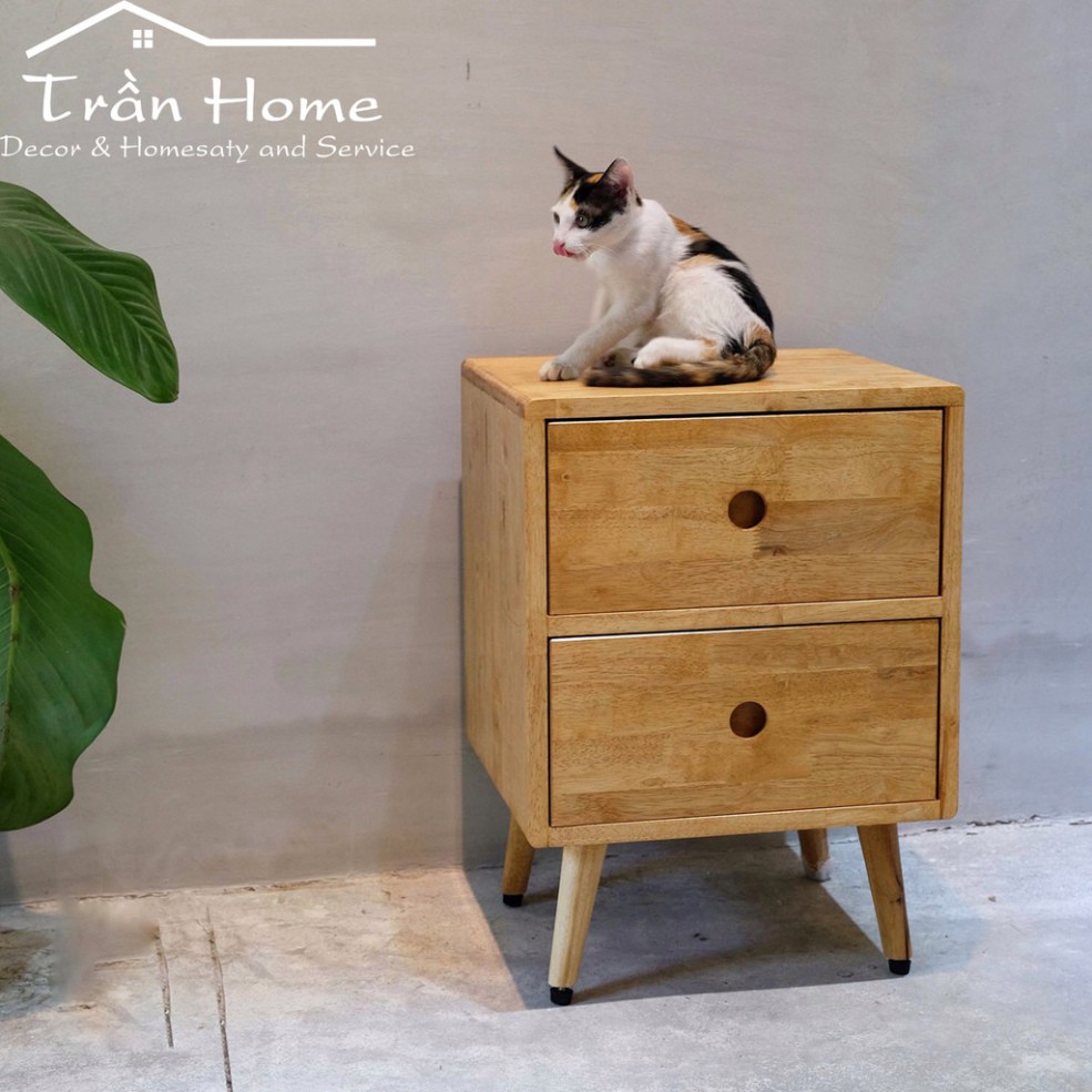 Tủ đầu giường gỗ thông/ Tủ lưu trữ đồ cá nhân 2 ngăn kéo [noithatgiare]
