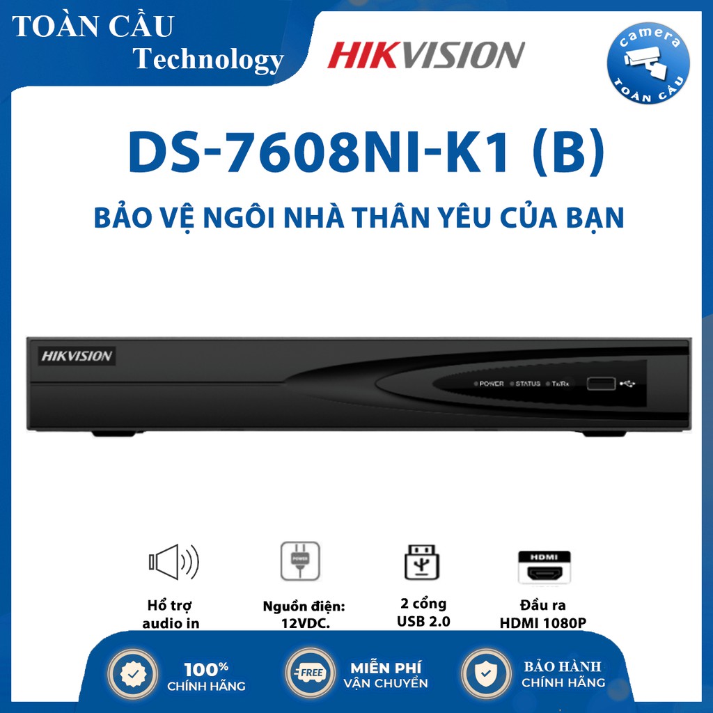 [100% CHÍNH HÃNG] Đầu Ghi Hình Camera IP 8 Kênh HIKVISION DS-7608NI-K1 (B) - Hỗ Trợ Cam 6.0