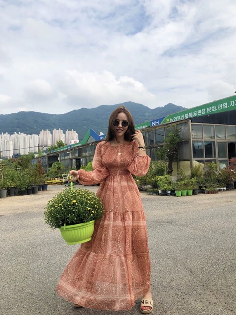 Đầm maxi Boho phong cách vintage vô cùng xinh đẹp Ảnh thật chuẩn váy