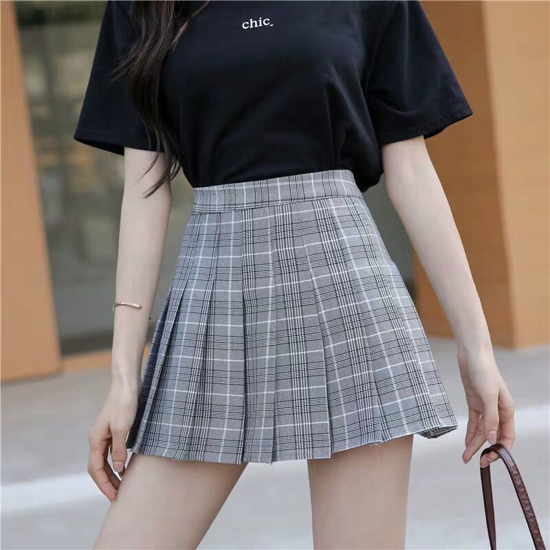 Chân Váy Chữ A Lưng Cao Xếp Ly Sọc Ca Rô
