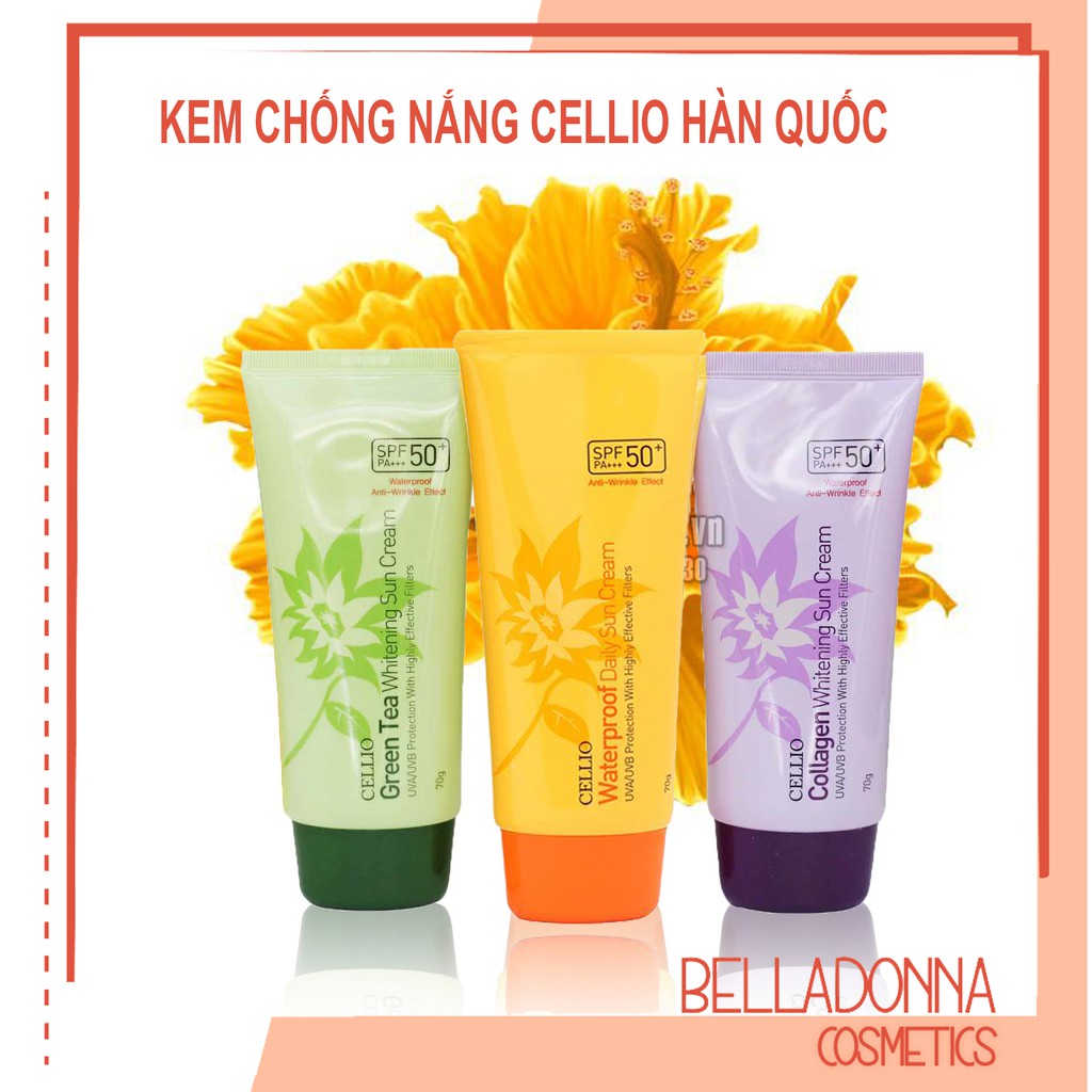 [Chuẩn Auth] Kem chống nắng Cellio Whitening Sun Cream SPF50 PA+++ 70g [Đủ 3 loại]