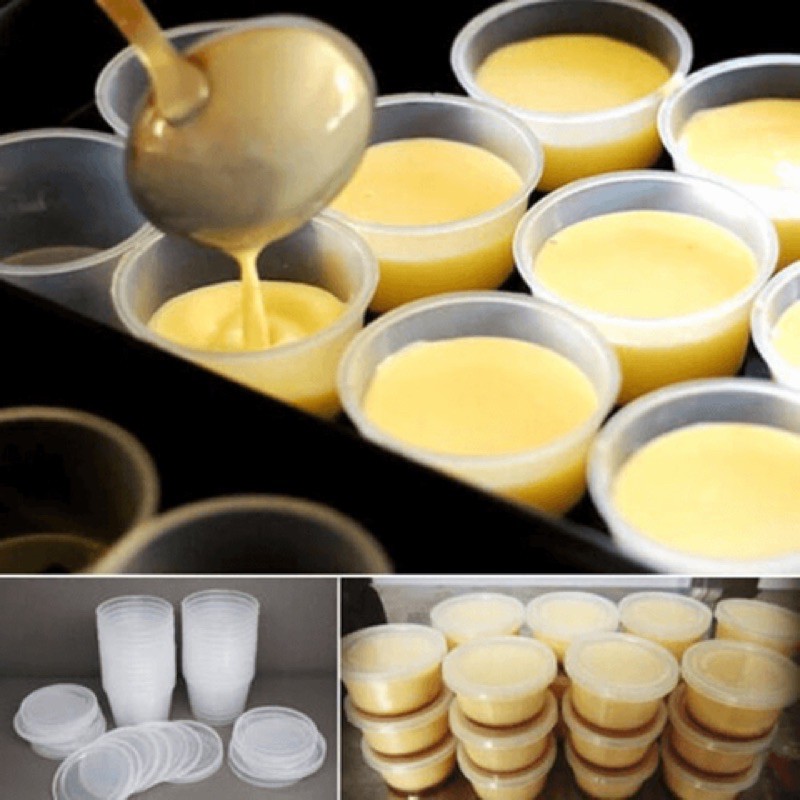 50 Hũ / Hộp nhựa tròn số 1 làm flan / caramen, bánh da lợn