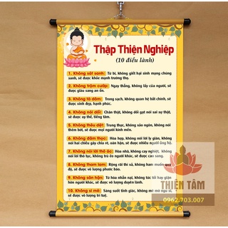 Tranh chữ Thập Thiện Nghiệp treo tường 40x60cm bằng vải phủ bóng cao cấp dày dặn