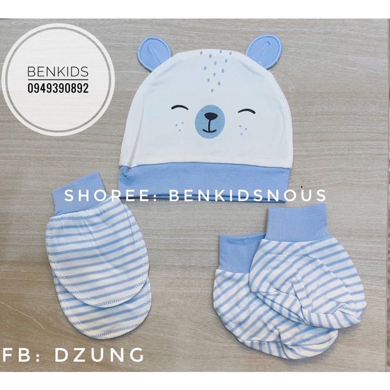Set mũ, bao tay bao chân sơ sinh Moon@ vải petit mềm mát cho bé trai/bé gái