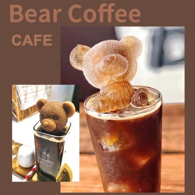 Khuôn làm đá silicon hình gấu lập thể café, trà sữa