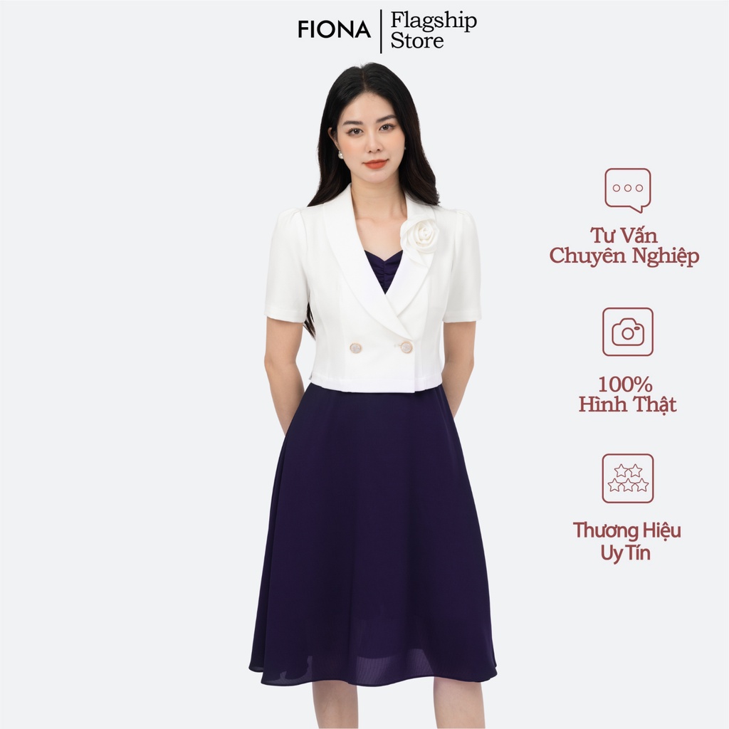 Đầm dáng xòe 4 dây quai đầm Fiona, Đầm công sở thân dưới xếp ly sườn F451079