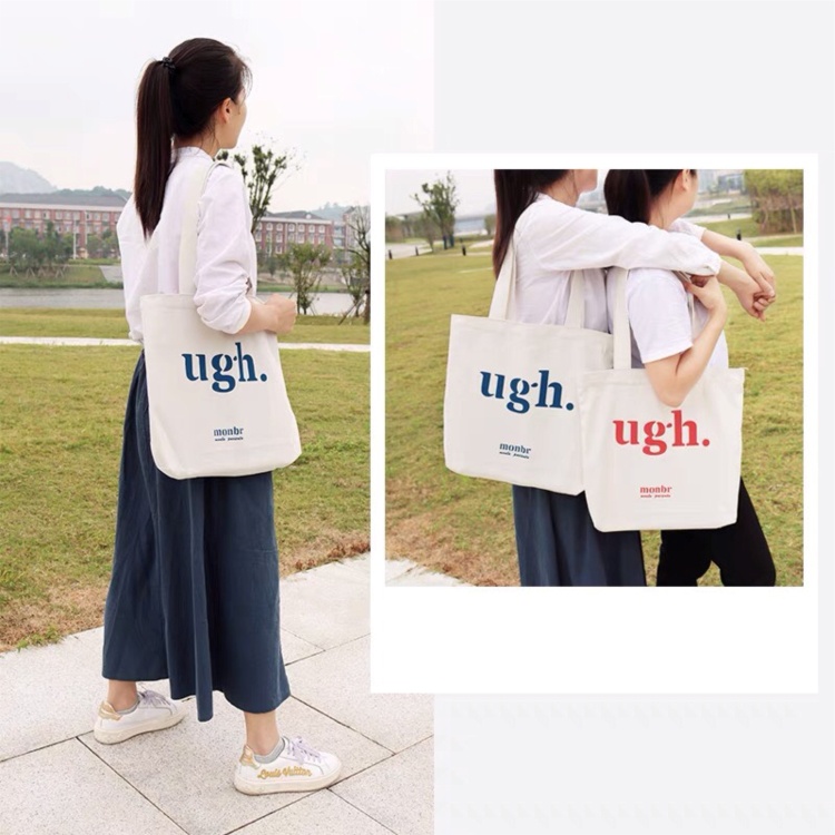 Túi tote vải canvas đựng đồ in chữ UGH size A4 có khóa miệng hàn quốc cao cấp ZIMI