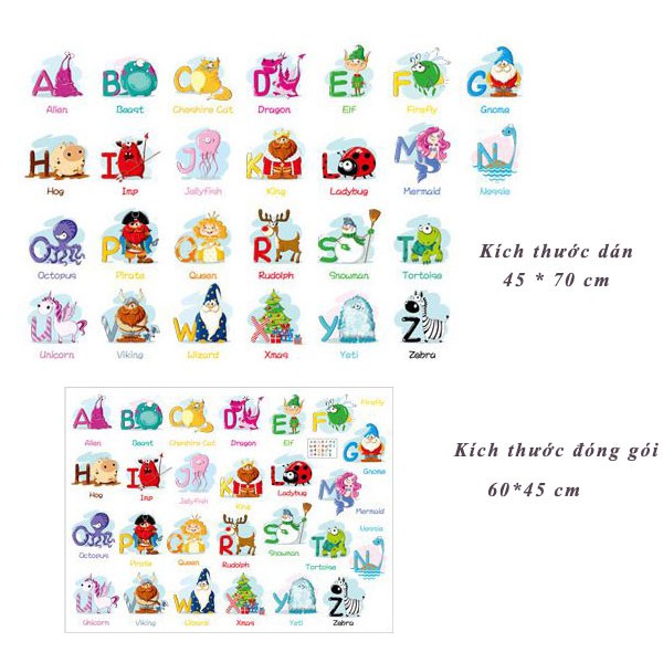 Decal dán tường - Giấy dán tường - 24 CHỮ CÁI VÀ TỪ VỰNG TIẾNG ANH - XH6221 | BigBuy360 - bigbuy360.vn