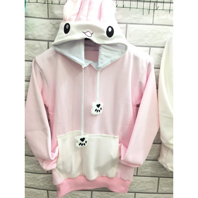 Áo Khoác Nỉ Hoodie Hình Thỏ Ngộ Nghĩnh Dây Rút Chân Cún Cực Kì Dễ Thương