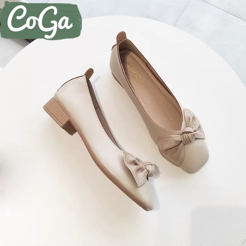 GIÀY CAO GÓT 2CM CÔNG SỞ ÊM CHÂN SANG TRỌNG TRƠN 1 MÀU NUDE GẮN NƠ NHỎ MŨI VUÔNG TRÒN