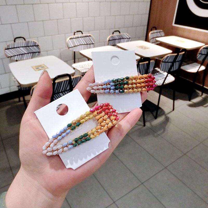 Flgo Kẹp Tóc Đính Hạt Hình Tam Giác Màu Cầu Vồng Phong Cách Hàn Quốc Cho Nữ Je