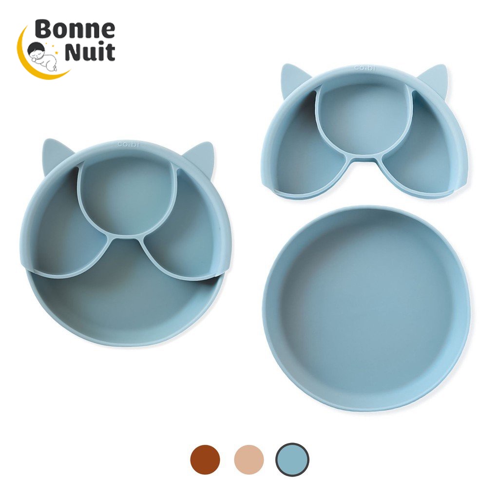 Khay ăn dặm silicone 2in1 hình Tai Mèo có 4 ngăn CO&amp;BI