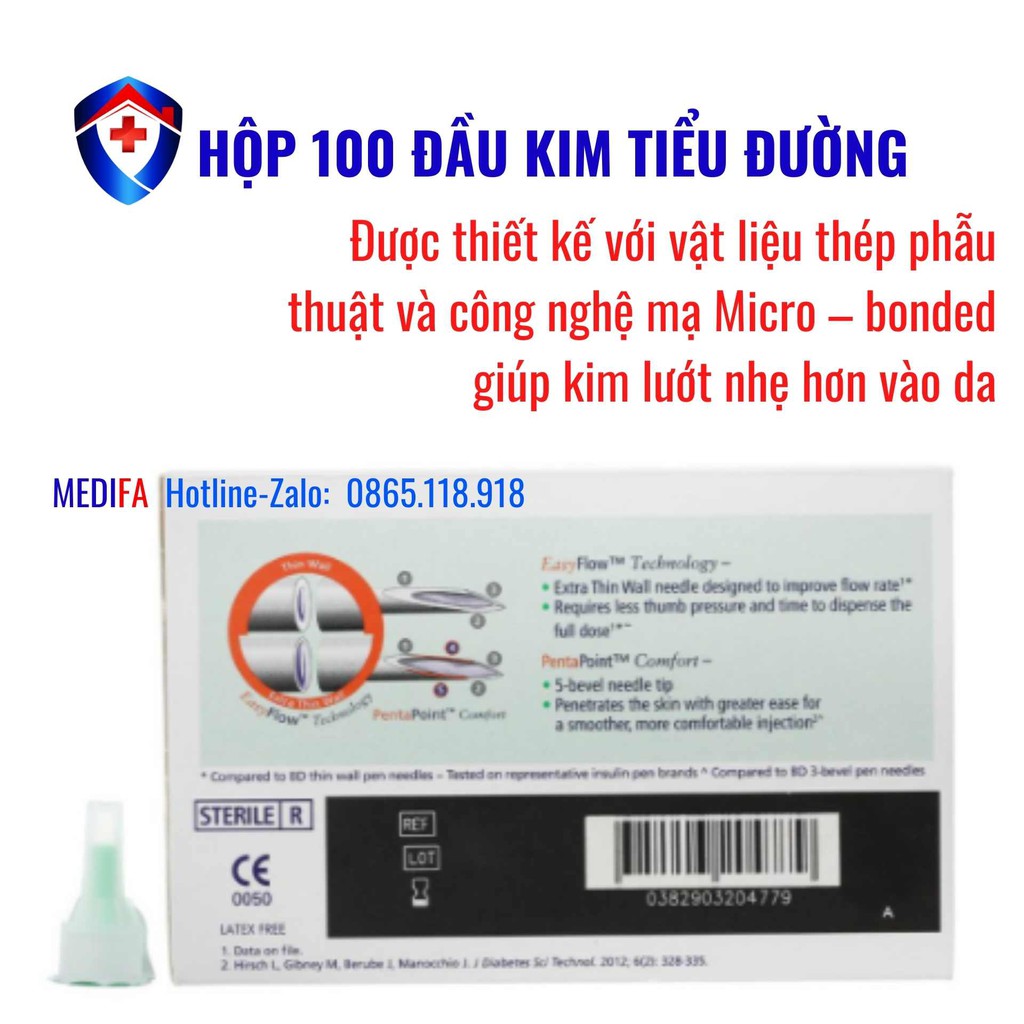 ✅ Đầu kim tiêm insulin tiểu đường BD ULTRA - FINE (PEN NEEDLES) - sử dụng cho bút chích Insulin đái tháo đường