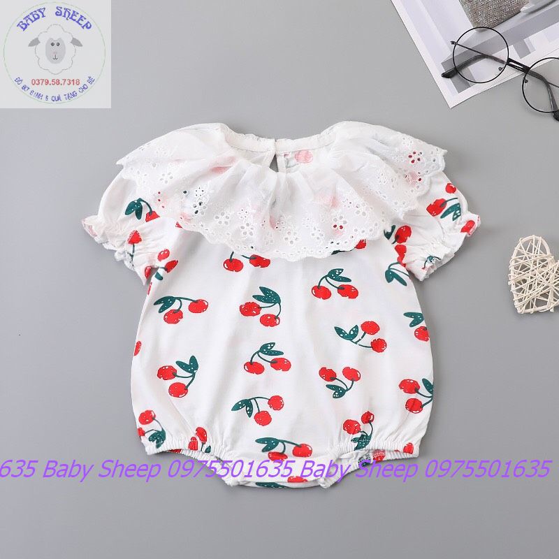 Body Cotton cao cấp họa tiết Cherry cổ Bèo ren trắng cho bé diện tết thôi nôi đi chơi chụp hình