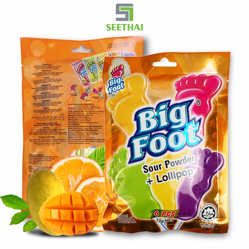 Kẹo mút hình bàn chân vị trái cây Big Foot Malaysia 72g