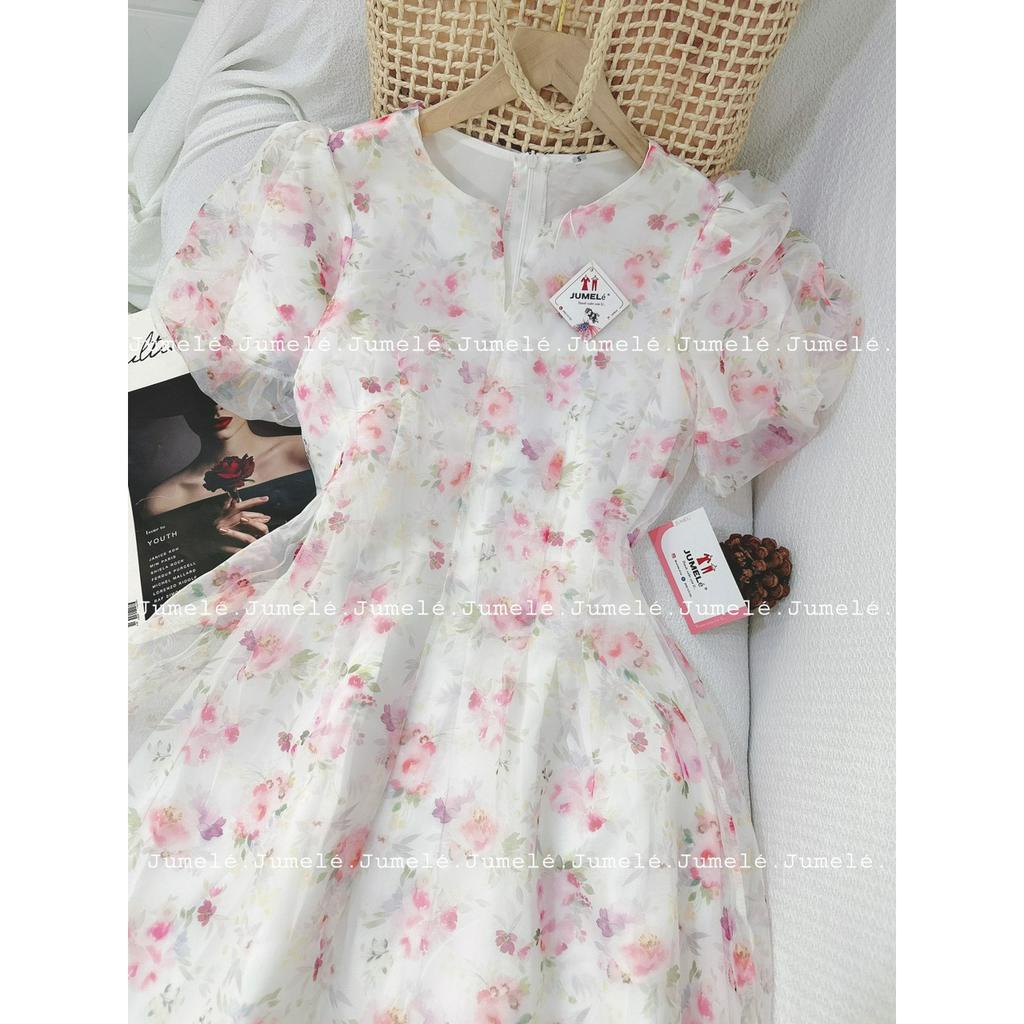 Đầm voan hoa thiết kế chít ly eo