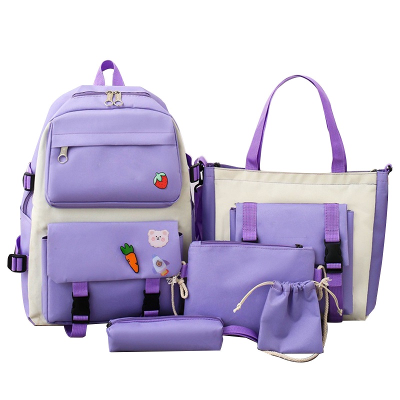 Set 5 Món Gồm Ba Lô + Túi Đeo Vai + Ví Sức Chứa Lớn Cho Tuổi Teen / Nữ
