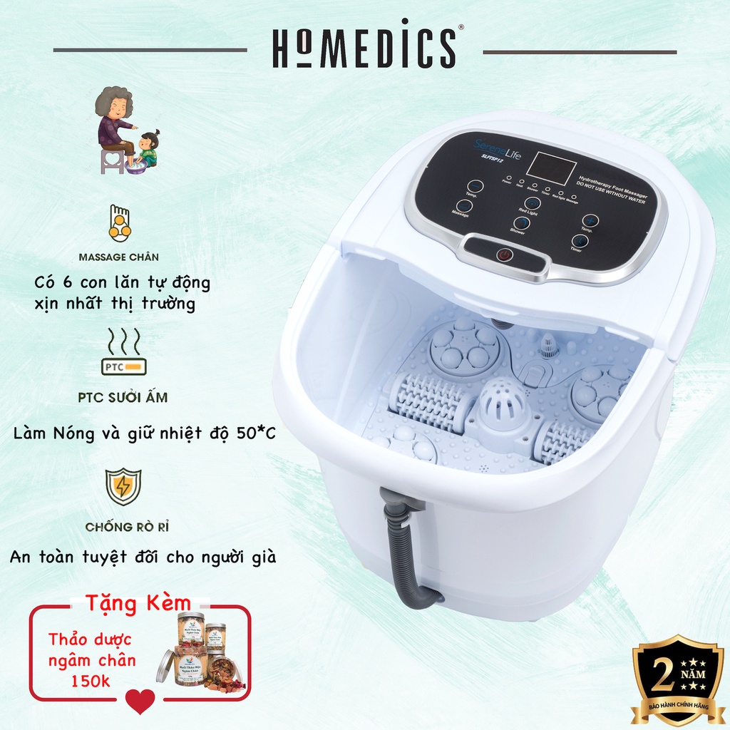 Bồn ngâm chân SereneLife SL12 nhà HT Beauty massage tự động cao cấp có 6 con lăn tự động, tự làm nóng nước, hẹn giờ tắt