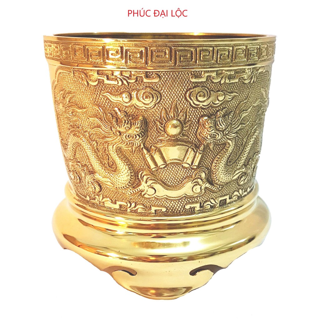 Bát hương Rồng Phượng thờ cúng bằng đồng đường kính 12 cm màu vàng sáng bóng - Đồ thờ cúng bằng đồng cao cấp