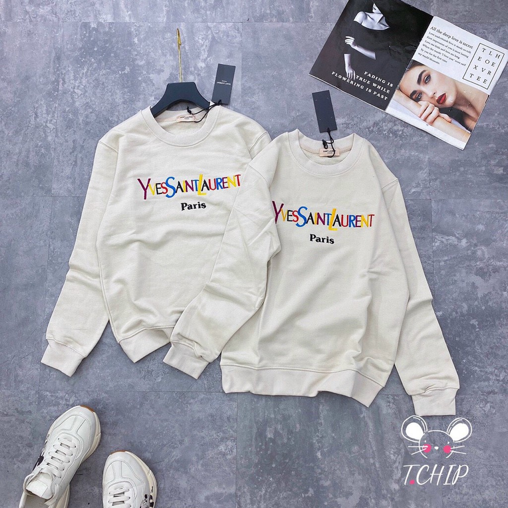 Áo nỉ thêu chữ YvessaintLaurent Paris form rộng cao cấp nhiều màu | BigBuy360 - bigbuy360.vn