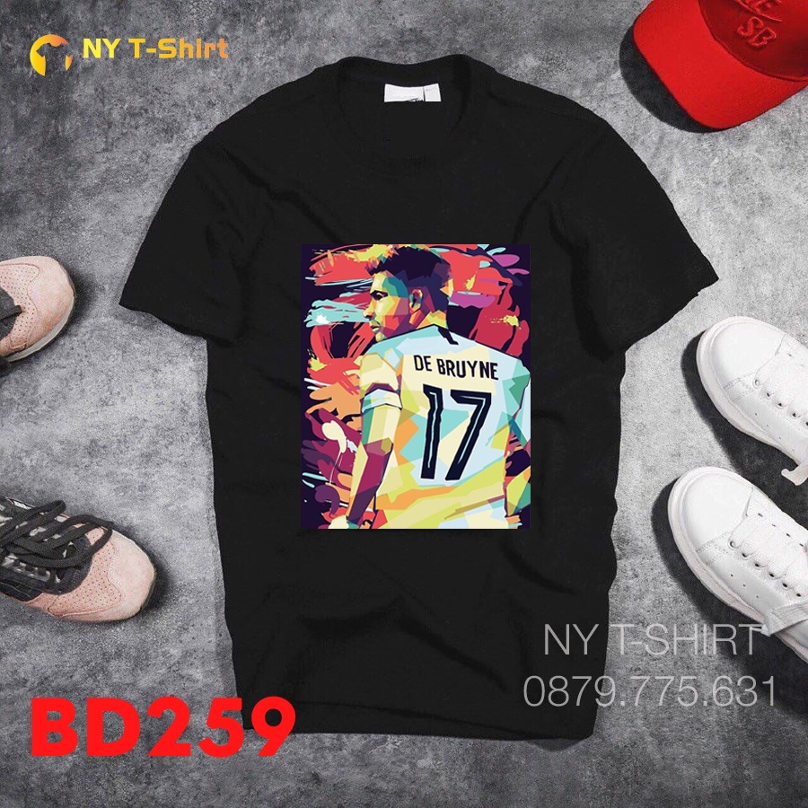 Áo Thun Hình Kevin De Bruyne ,Vải Mềm Mịn, Co Giản, Thoáng Mát, Màu Trắng Đen, Unisex Mã BD529 - Áo In Bóng Đá