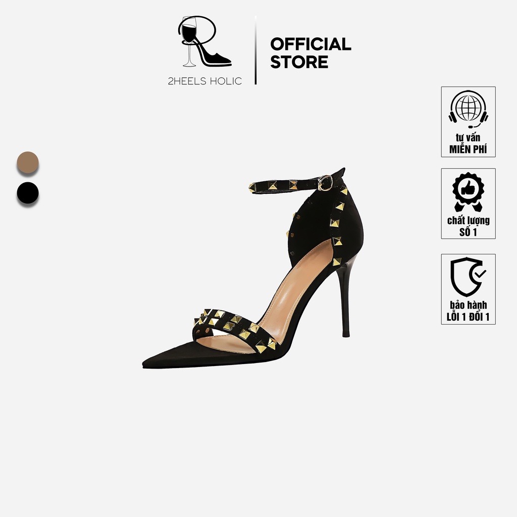 Giày xăng đan cao gót nữ ankle strap 2HEELS HOLIC da lộn quai đinh, gót nhọn 9cm, mũi nhọn hở mũi H43