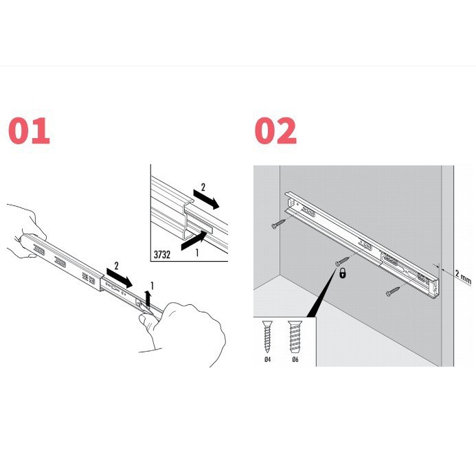 Ray bi lắp hộc tủ, ngăn kéo - bản to 46mm