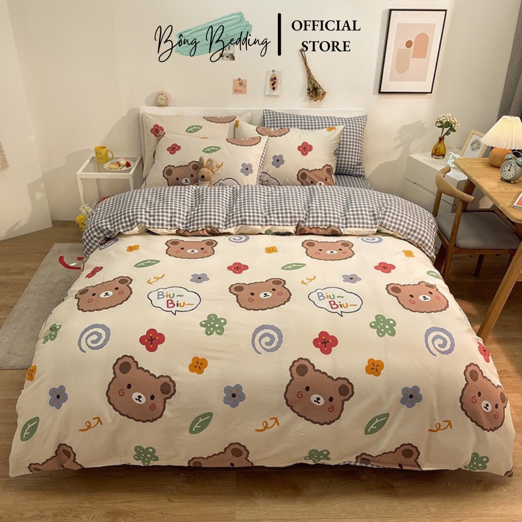Bộ chăn ga Cotton poly thú cưng chăn ga hàn quốc đủ màu đủ size miễn phí bo chun