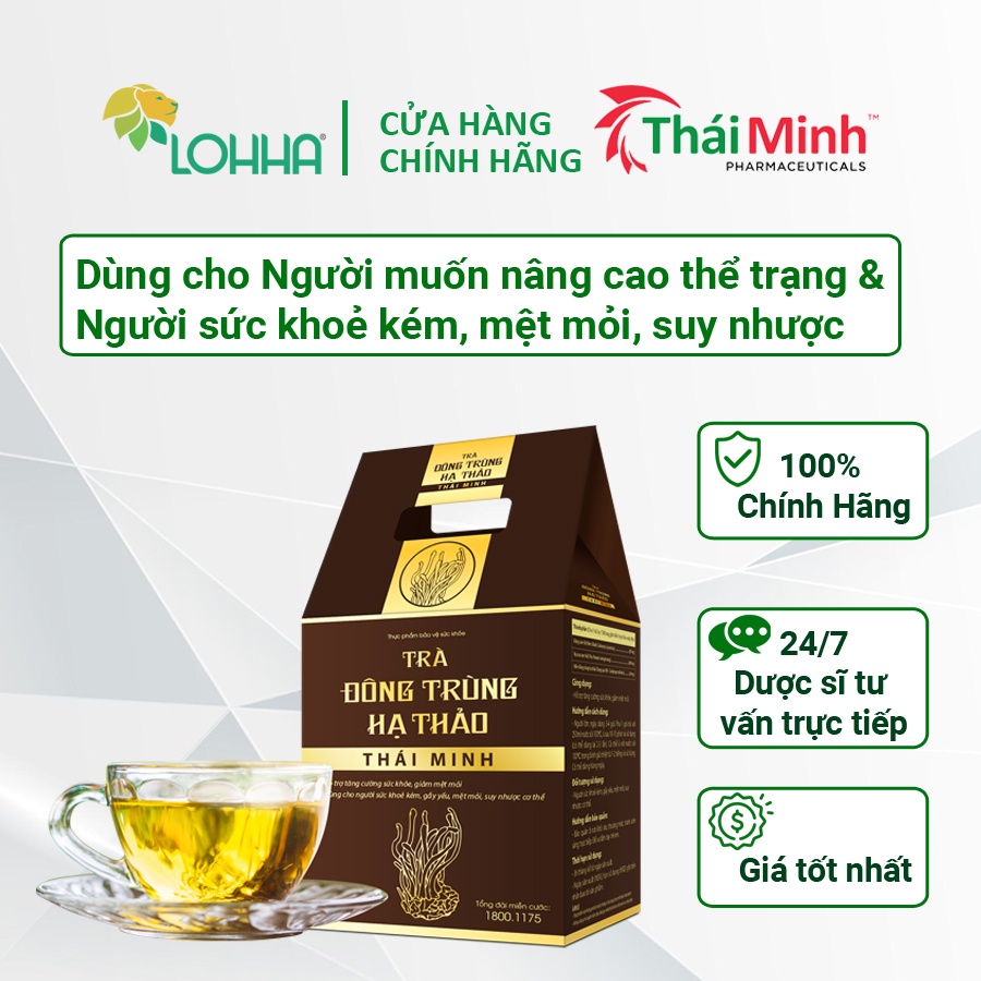 Trà Đông Trùng Hạ Thảo Thái Minh - Hỗ trợ tăng cường sức khoẻ, giảm mệt mỏi - Hộp 20 gói trà túi lọc