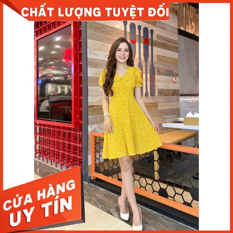 (Lịch thiệp/Sang trọng) Đầm xòe chấm bi cổ sen SE FASHION -MKFDY0222 (Đẹp nhất, dễ thương) (Giá tốt/Hot)