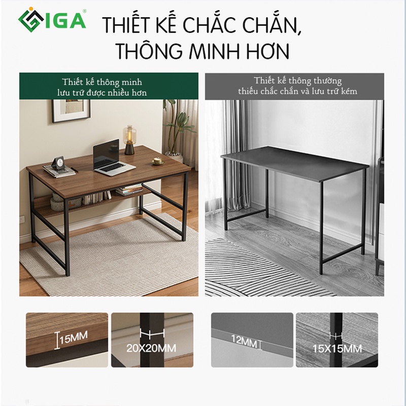 Bàn làm việc gỗ thông minh có giá sách để đồ chính hãng IGA GM17