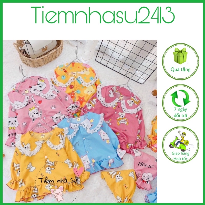 Đồ bộ cho bé - Bộ pijama cho bé gái cổ phối ren bèo cực yêu  (10-23kg) ❤️ ngủ cũng phải xinh ❤️ TIỆM NHÀ SU