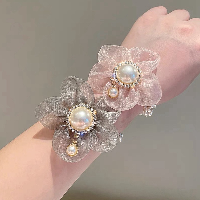 Ygt Dây Buộc Tóc Cao Su Co Giãn Họa Tiết Chấm Bi/Hoa/Ngọc Trai Hàn Quốc Cho Nữ