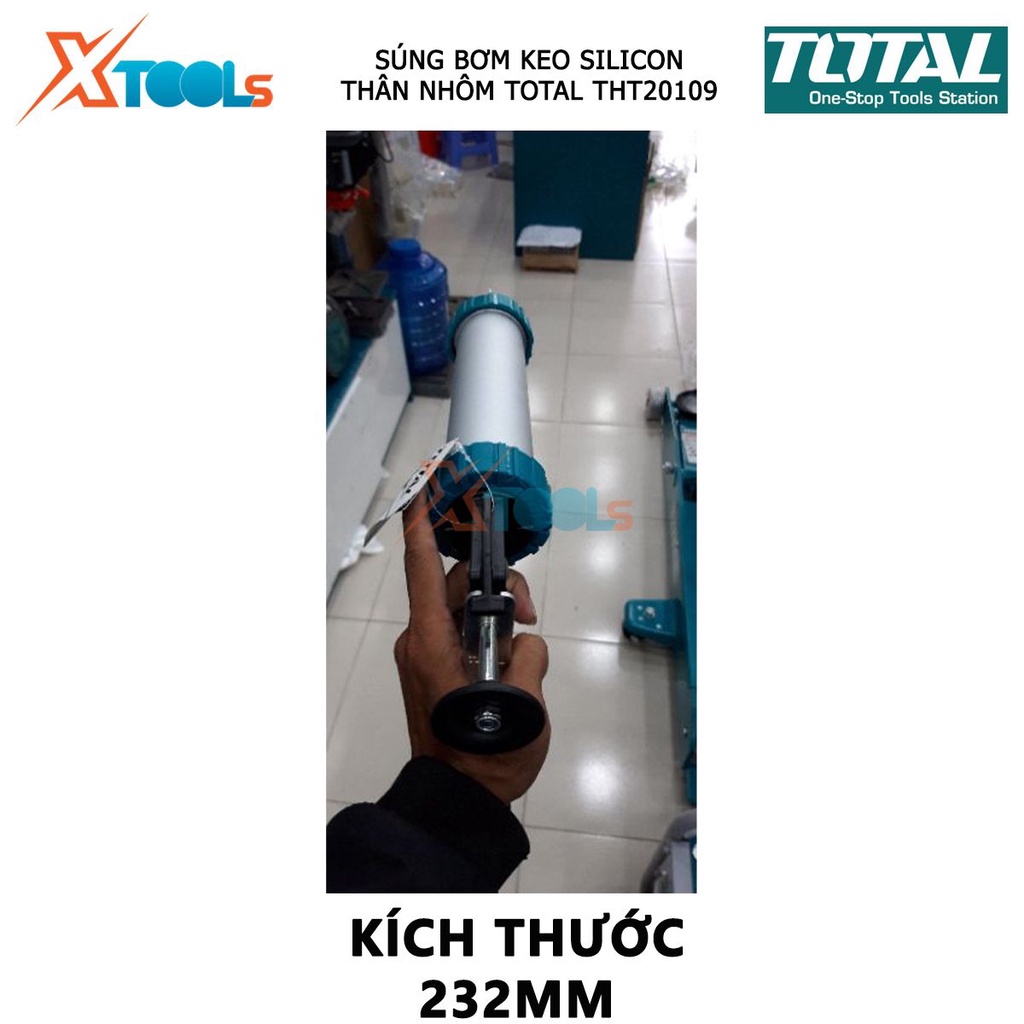 Súng bắn silicon TOTAL THT20109 | súng bơm silicon thân nhôm quy cách 9&quot; (225mm), Trọng lượng 0.6kg bơm keo dán gỗ, giấy