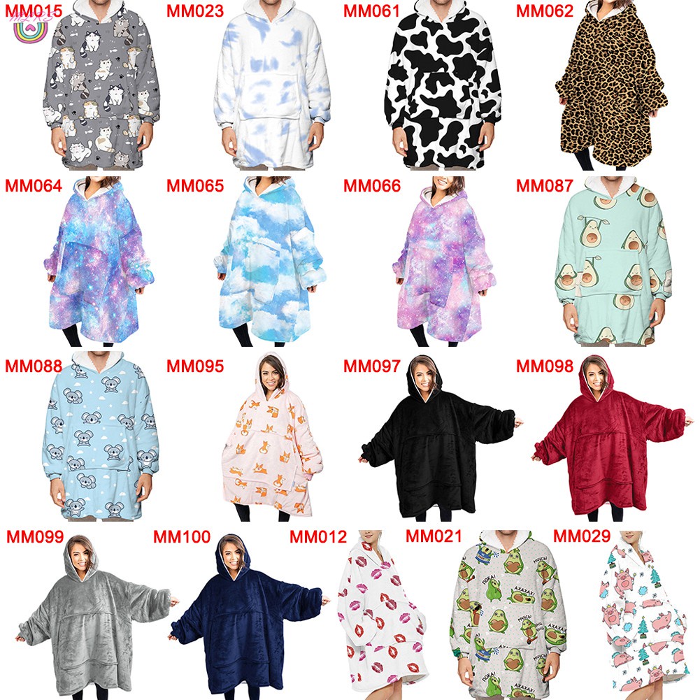 Áo hoodie kiểu chăn đắp size lớn vải lông cừu mềm mại và thoải mái giữ ấm tốt cho người lớn và trẻ em
