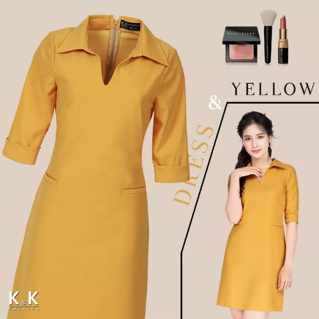 Đầm công sở KK fashion màu vàng mù tạt