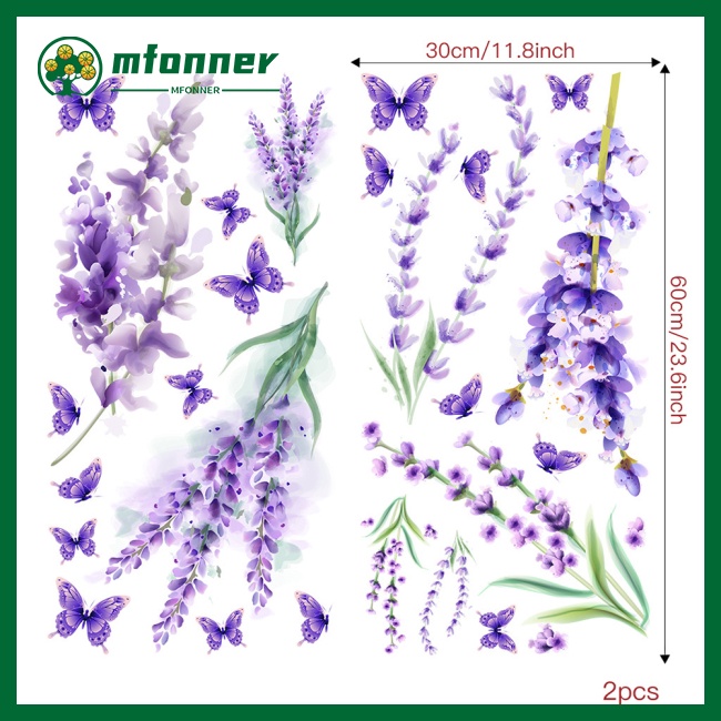 Bộ 2 Sticker Dán Tường Hình Hoa Oải Hương Màu Tím Dùng Trang Trí Phòng Ngủ