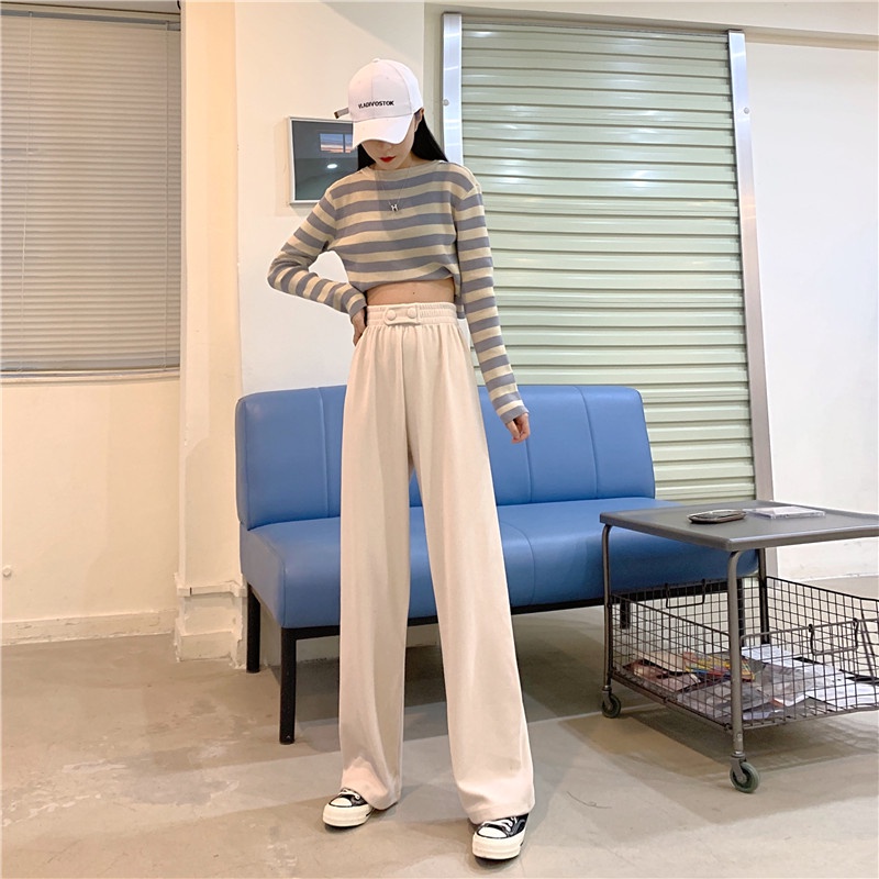 Quần dài màu trơn lưng cao thời trang Hàn Quốc dành cho phái nữ