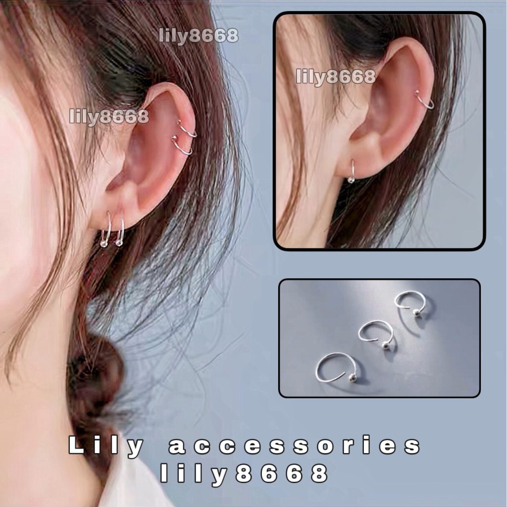 Slim Hoop Earring With Ball khuyên tai titan tròn bi siêu mỏng không gỉ không đen không dị ứng cho nam nữ