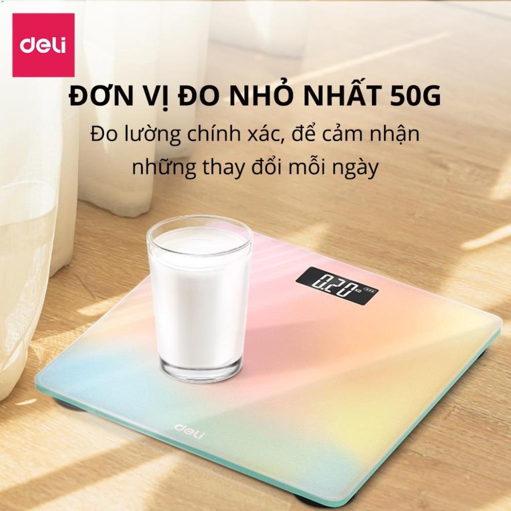 Cân điện tử sức khỏe Deli - Thiết kế mới độc đáo, số đo chính xác, kính cường lực tải trọng 180kg - E86120