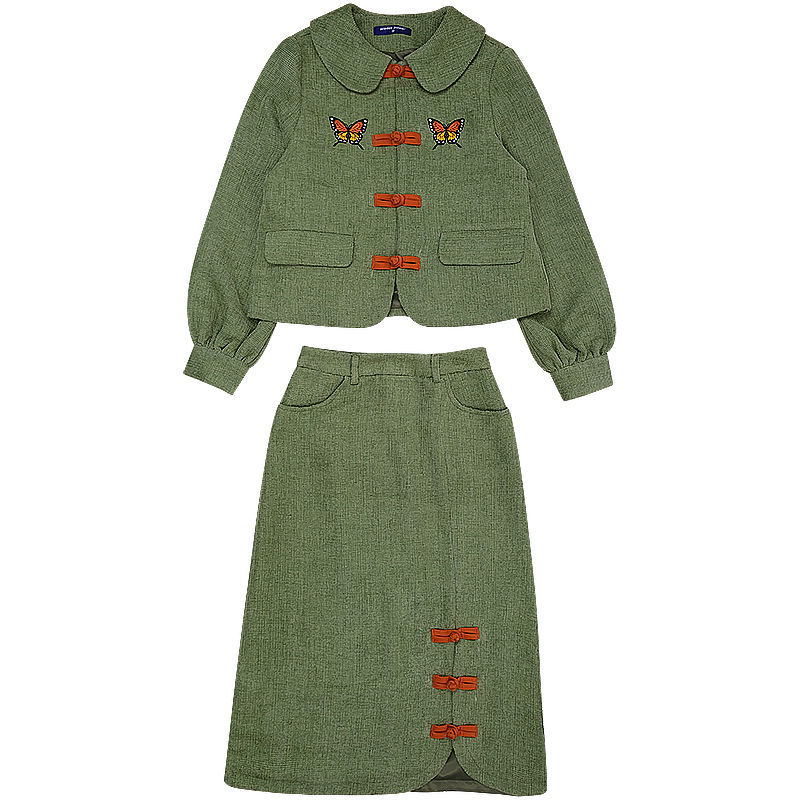 Set Áo Khoác Lửng Dài Tay Và Chân Váy Lưng Cao Thời Trang Dành Cho Nữ
