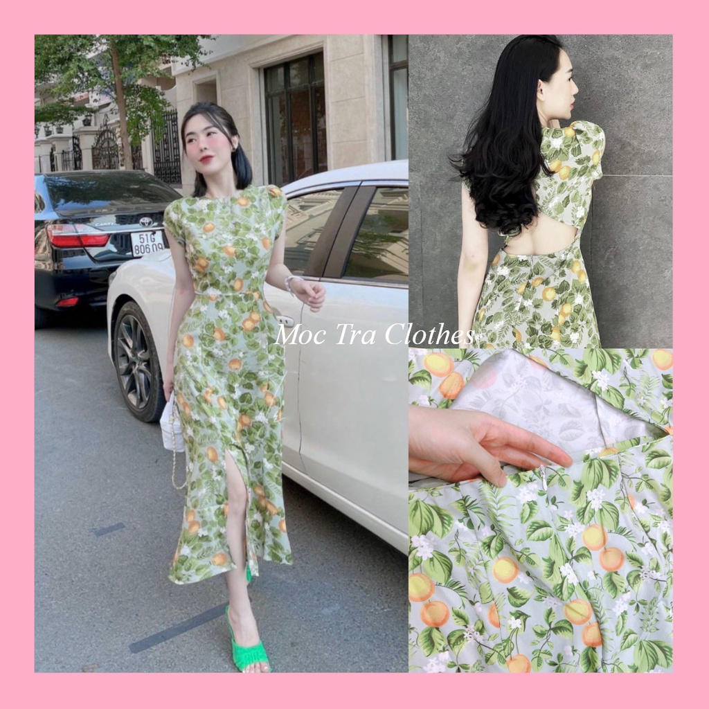 Đầm hoa nhí dài xẻ đùi thiết kế hở lưng tiểu thư siêu xinh, Váy maxi nữ đi biển siêu xinh rẻ đẹp