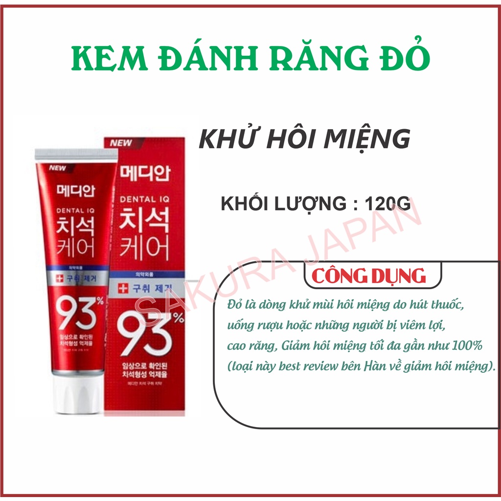 Kem đánh răng median dental IQ 93% Hàn Quốc 120g giúp trắng răng giảm ố và loại bỏ mùi hôi