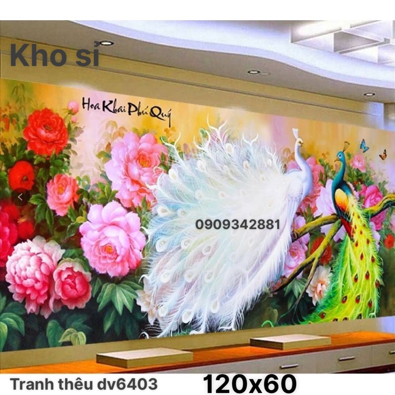 Tranh thêu Chữ thập Hoa khai phú quý Dv6403 chưa thêu