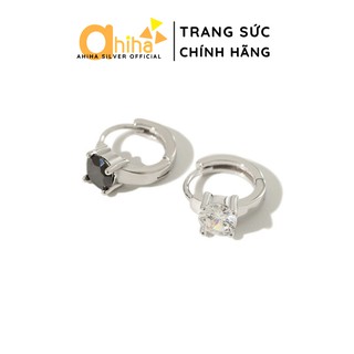 Khuyên tai bạc tròn AHiHA Basic phong cách Ulzzang đính đá - HT18